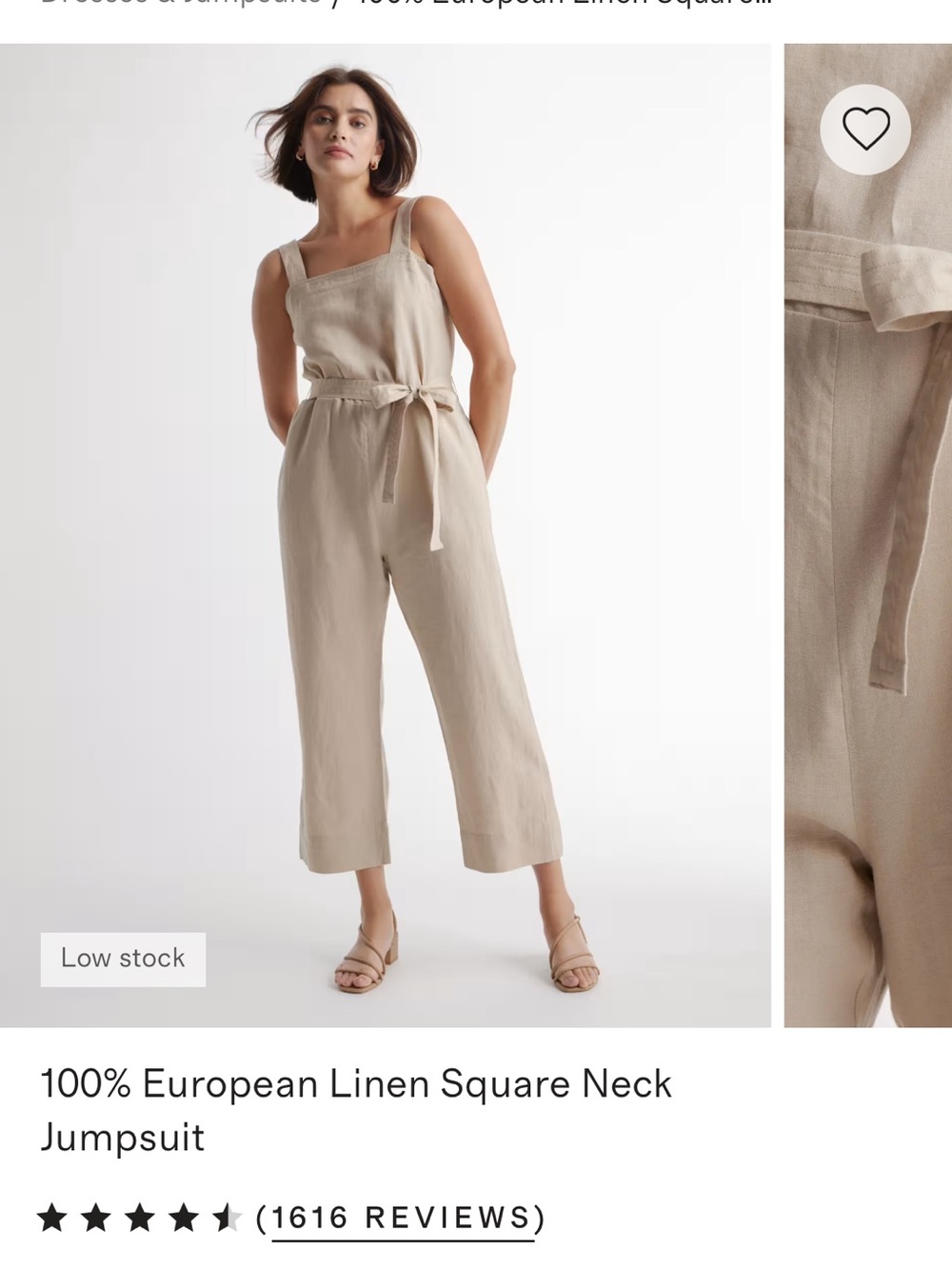 QUINCE 100% linen square neck jumpsuit size medium